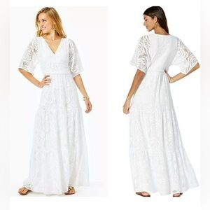 New Lilly Pulitzer Parigi Maxi Dress Resort White Bungalow Blossom Lace Size M